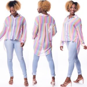 Pastel Sheer Oversized Blouse - Brand New